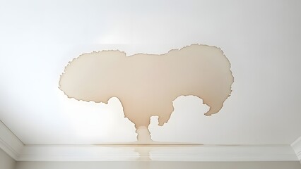 Water stain on white ceiling with dripping water and reflection water damage leak