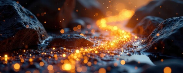 Liquid gold streams, sparkling glitter trail, radiant gleam , gleam, glitter