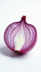 Perfectly sliced red onion, whole counterpart, pristine white backdrop , red onion, red