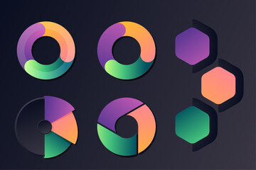 3 Step Polygonal Business Infographic  Collection set, pie, donut