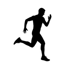 Silhouette of a man running fast in athletic pose.