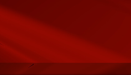 Red studio background with light and shadow window reflection on wall,Empty Room display with Podium for Valentine product placement on website.Banner for Christmas,Chinese New Year 2026