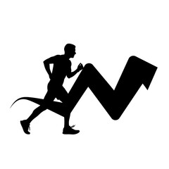 Silhouette of a man running up an arrow.
