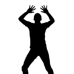 Silhouette of a Man with Hands Up in a Defensive Posture.