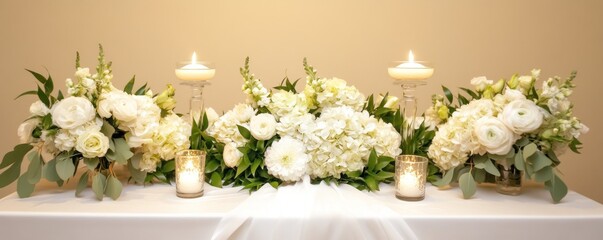Elegant Wedding Table Decoration with White Flowers and Candlelight Ambiance