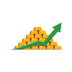 Gold Price Growth Chart with Gold Bars Vector Illustration