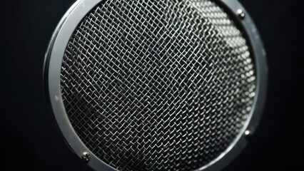 Close-up of a metallic mesh screen, possibly from a microphone or speaker, against a dark background.