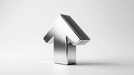 Shiny Metallic Arrow Up Icon on White Background