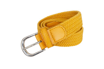 Yellow elastic knitted belt isolated on white background.