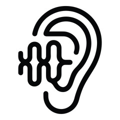 Minimalist line art icon representing hearing sound waves entering human ear for concept of audio reception