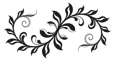 Ornate tribal tattoo design featuring an abstract black and white floral pattern with vintage swirls, decorative leaf vectors, and elegant silhouette curves for a stylish nature ornament illustration