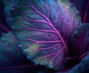 Obraz premium ornamental cabbage leaf texture, visible veins and color gradients