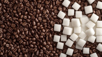 Contrasting Textures: Coffee Beans and Sugar Cubes in a Split Frame Composition