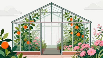 Greenhouse with citrus plants and flowers © D3