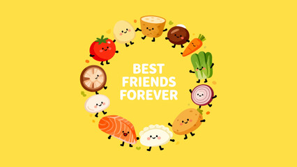 Cartoon food characters circle
