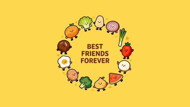 Cartoon food characters in circle