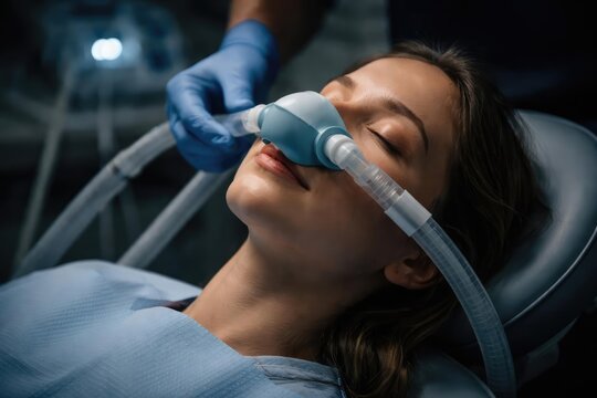 Patient receiving dental sedation for stress relief