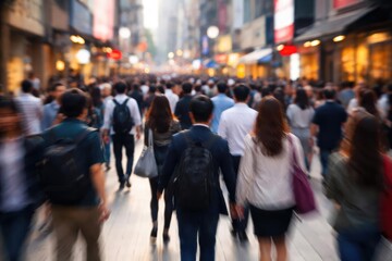 Fototapeta premium Blurred pedestrians on bustling city street