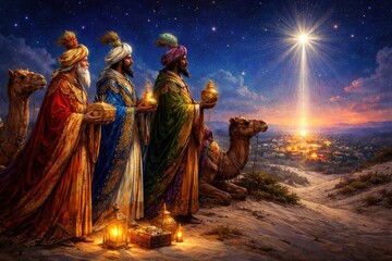 Colorful artwork of the Three Kings in a charming and solitary Epiphany celebration