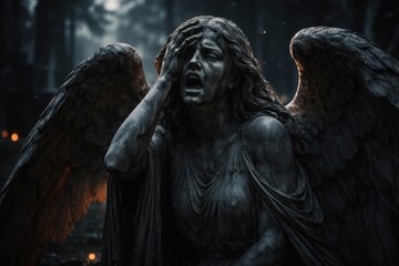 Painful angel statue representing terror and loss