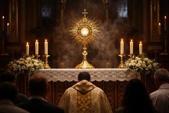 Eucharistic Holy Hour Observance with Blessed Sacrament Ostensory in Catholic Liturgy