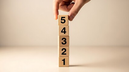 Hand stacking wooden blocks numbered one to five in ascending order