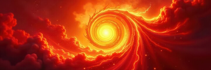 Fiery red-yellow radiating swirl, intense backdrop , graphic, texture