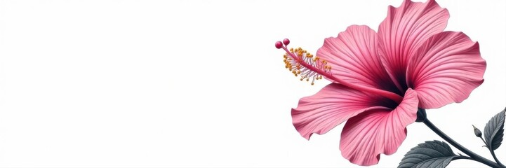 Hibiscus flower, delicate black line drawing, white background vector , beauty, art, line