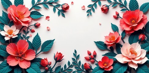 Layered floral paper cut silhouettes; intricate botanical designs, elegant textures, decoration, stem