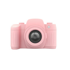 This camera in bright pink color is set on a plain white background, waiting to take pictures