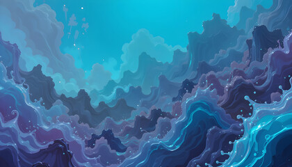 Ethereal Blue and Purple Abstract Fluid Forms with Bubbles wave Abstract Colorful Bokeh Background