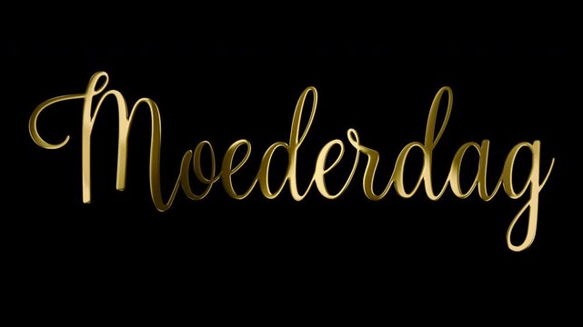 Dutch Text Moederdag Translation Mother's day in Elegant Handwritten Shiny Golden Letters Light Effect Animation on Black and Green Screen Chroma Key Background - 4K Horizontal Video 2x 10 seconds