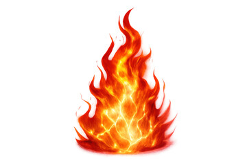 Bright burning fire flickering with intense heat, glowing orange red flames, and hot energy on transparent background