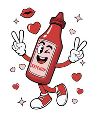 Funny Valentine Ketchup Mascot Illustration for Stickers and Shirts