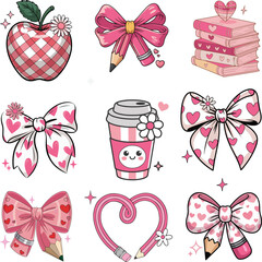 Valentine's Day Cute Elements Vector Set with Bows and Books