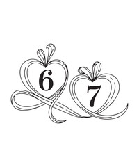 Romantic Calligraphy Numbers 6 and 7
