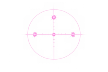 Pink glowing crosshair target reticle with neon light effect, aiming at a specific point, transparent background visual