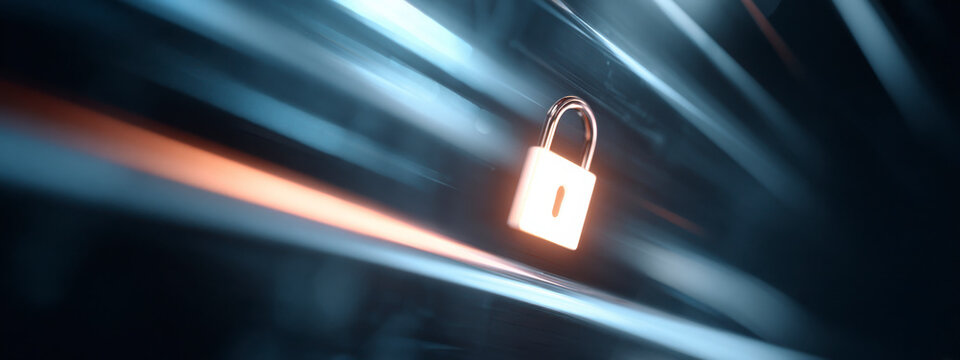 Lock in a digital landscape, symbolizing safety and data protection online. - Powered by Adobe