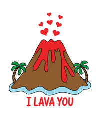 Funny Volcano Erupting Hearts Love Pun Illustration