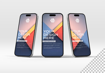 Three Isolated Smartphones On White With Shadows Mockup