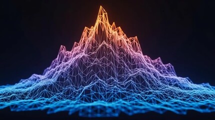 Colorful digital wireframe mountain with animation with neon gradient lines, futuristic data landscape animation, abstract 3D field waveform visual - Powered by Adobe