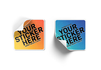 Two Isolated Curled Squared Stickers Mockup