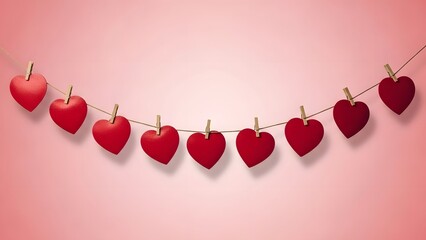 Valentine's day decorations heart shaped garland on pink background for love and romance