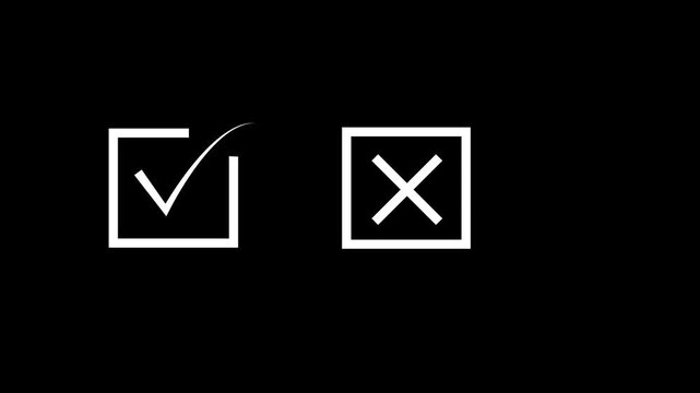 Yes and No Button Icons Set with Tick and Cross Symbols animation with alpha channel. Tick or check mark and cross mark signs icon animation. 