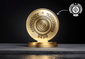 Golden Logo Trophy On Black Surface Mockup