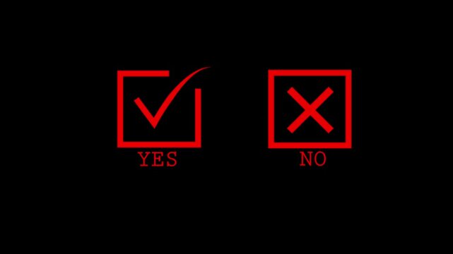 Yes and No Button Icons Set with Tick and Cross Symbols animation with alpha channel. Tick or check mark and cross mark signs icon animation. 
