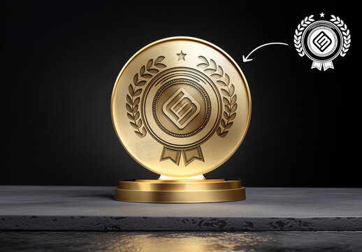 Golden Logo Trophy On Black Surface Mockup