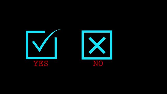Yes and No Button Icons Set with Tick and Cross Symbols animation with alpha channel. Tick or check mark and cross mark signs icon animation. 