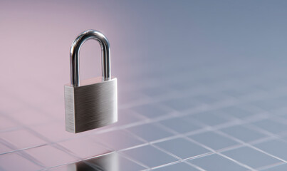 Shiny metal padlock sits secure on a digital grid for guaranteed protection.