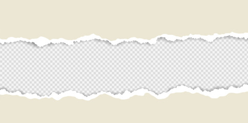Realistic torn paper horizontal strip isolated on transparent background. Ripped edge texture perfect for collage design, posters, scrapbooking, overlays, and creative layouts